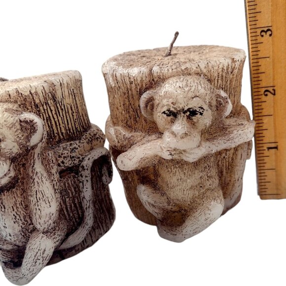 Vintage Ornate Hand Sculpted Monkey Candles Decor Set Hear See Speak No Evil 3" - Picture 4 of 7